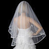 Bridal Wedding Double Layer Fingertip Bridal Wedding Veil 1721 w/Satin Ribbon Edge w/Scattered Flowers & Pearls
