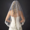 Single Layer Fingertip Length Bridal Wedding Veil with Floral Lace Embroidery Edge of Sequins & Beads 1794
