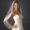 Single Layer Fingertip Length Bridal Wedding Veil with Floral Lace Embroidery Edge of Sequins & Beads 1794