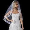 Single Layer Fingertip Length Bridal Wedding Veil with Floral Lace Embroidery Edge of Sequins & Beads 1794