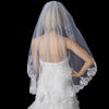 Single Layer Fingertip Length Bridal Wedding Veil with Floral Lace Embroidery Edge of Sequins & Beads 1794