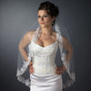 Single Layer Fingertip Length Bridal Wedding Veil with Floral Lace Embroidery Edge of Sequins & Beads 1794