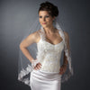 Single Layer Fingertip Length Bridal Wedding Veil with Floral Lace Embroidery Edge of Sequins & Beads 1794