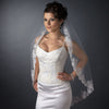 Single Layer Fingertip Length Bridal Wedding Veil with Floral Lace Embroidery Edge of Sequins & Beads 1794