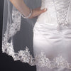 Single Layer Fingertip Length Bridal Wedding Veil with Floral Lace Embroidery Edge of Sequins & Beads 1794