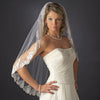 Single Layer Fingertip Length Bridal Wedding Veil with Floral Lace Embroidery Edge of Sequins & Beads 1794