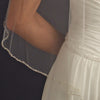 Single Layer Fingertip Length Bridal Wedding Veil with Pearl & Beaded Edge 1834