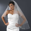 Two Tier Fingertip Length Bridal Wedding Veil with Flower Pattern Pencil Edge of Rhinestones & Pearls 2008