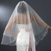 Two Tier Fingertip Length Bridal Wedding Veil with Flower Pattern Pencil Edge of Rhinestones & Pearls 2008