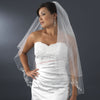 Two Tier Fingertip Length Bridal Wedding Veil with Flower Pattern Pencil Edge of Rhinestones & Pearls 2008