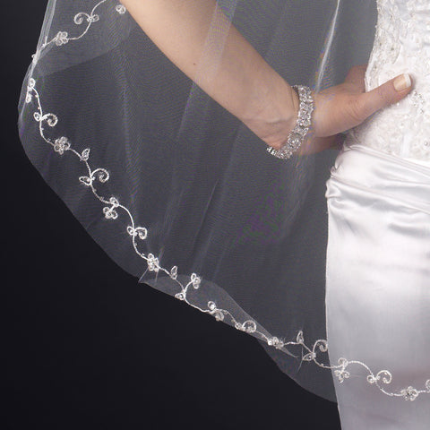 Single Layer Bridal Wedding Veil with Crystals & Silver Vine Embroidery 201