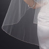 Double Tier Fingertip Length Bridal Wedding Veil with Rhinestone & Bugle Beaded Edge in Ivory 2017