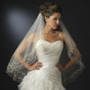 Double Layer Fingertip Length Bridal Wedding Veil with Floral Embroidery & Pencil Style Edge 2094