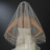 Double Layer Fingertip Length Bridal Wedding Veil with Floral Embroidery & Pencil Style Edge 2094