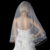 Double Layer Fingertip Length Bridal Wedding Veil with Floral Embroidery & Pencil Style Edge 2094