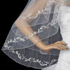 Double Layer Fingertip Length Bridal Wedding Veil with Floral Embroidery & Pencil Style Edge 2094