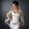 Single Layer Fingertip & Cathedral Length Scalloped Floral Embroidered Edge with Bugle Beads & Sequins Bridal Wedding Veil 2129 1F Also available in Cathedral