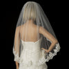 Single Layer Fingertip Length Scalloped Floral Embroidered Edge with Bugle Beads & Pearls Bridal Wedding Veil 2138 1F