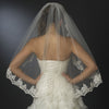 Single Layer Fingertip Length Scalloped Floral Embroidered Edge with Bugle Beads & Pearls Bridal Wedding Veil 2138 1F