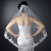 Single Layer Fingertip Length Scalloped Floral Embroidered Edge with Bugle Beads & Pearls Bridal Wedding Veil 2138 1F
