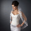 Single Layer Fingertip Length Scalloped Floral Embroidered Edge with Bugle Beads & Pearls Bridal Wedding Veil 2138 1F