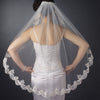Single Layer Fingertip Length Scalloped Floral Embroidered Edge with Pearls Bridal Wedding Veil 2220 1F