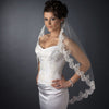 Single Layer Fingertip Length Scalloped Floral Embroidered Edge with Pearls Bridal Wedding Veil 2220 1F