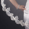 Single Layer Fingertip Length Scalloped Floral Embroidered Edge with Pearls Bridal Wedding Veil 2220 1F