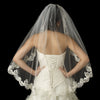 Single Layer Fingertip Length Scalloped Floral Embroidered Edge with Pearls Bridal Wedding Veil 2220 1F