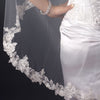 Single Layer Fingertip Length Floral Embroidered Edge with Pearls Bridal Wedding Veil 2237 1F
