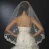 Single Layer Fingertip Length Floral Embroidered Edge with Pearls Bridal Wedding Veil 2237 1F