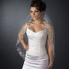 Single Layer Fingertip Length Silver Floral Embroidered Edge with Pearls & Bugle Beads Bridal Wedding Veil 2283 1F