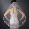 Single Layer Fingertip Length Silver Floral Embroidered Edge with Pearls & Bugle Beads Bridal Wedding Veil 2283 1F