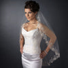 Single Layer Fingertip Length Silver Floral Embroidered Edge with Pearls & Bugle Beads Bridal Wedding Veil 2283 1F