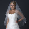 Double Layer Fingertip Length Scalloped Cut Edge Bridal Wedding Veil with Scattered Flower Crystals & Silver Stitching