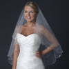 Double Layer Fingertip Length Scalloped Cut Edge Bridal Wedding Veil with Scattered Flower Crystals & Silver Stitching
