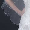 Double Layer Fingertip Length Scalloped Cut Edge Bridal Wedding Veil with Scattered Flower Crystals & Silver Stitching