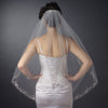 Single Layer Fingertip Length Cut Edge with Floral Embroidery, Pearls, Bugle Beads & Sequins Bridal Wedding Veil 2543 1F