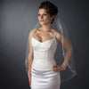 Single Layer Fingertip Length Cut Edge with Floral Embroidery, Pearls, Bugle Beads & Sequins Bridal Wedding Veil 2543 1F