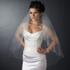 Double Layer Fingertip Length Scalloped Cut Edge with Silver Stitching & Rhinestones Bridal Wedding Veil 2554 F
