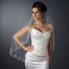 Single Layer Fingertip Length Scalloped Cut Edge with Silver Stitching Floral Embroidery, Bugle Beads, Sequins Bridal Wedding Veil 2562 1F