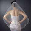 Single Layer Fingertip Length Scalloped Cut Edge with Silver Stitching Floral Embroidery, Bugle Beads, Sequins Bridal Wedding Veil 2562 1F