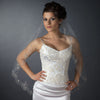 Single Layer Fingertip Length Scalloped Cut Edge with Silver Stitching Floral Embroidery, Bugle Beads, Sequins Bridal Wedding Veil 2562 1F
