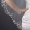 Single Layer Fingertip Length Scalloped Cut Edge with Silver Stitching Floral Embroidery, Bugle Beads, Sequins Bridal Wedding Veil 2562 1F