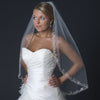 Single Layer Fingertip Length Cut Edge Bridal Wedding Veil with Swirly Embroidery, Pearls & Sequins