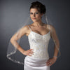 Single Layer Fingertip Length Cut Edge Bridal Wedding Veil with Swirly Embroidery, Pearls & Sequins