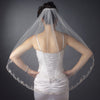 Single Layer Fingertip Length Cut Edge Bridal Wedding Veil with Swirly Embroidery, Pearls & Sequins