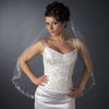 Single Layer Fingertip Length Cut Edge Bridal Wedding Veil with Swirly Embroidery, Pearls & Sequins