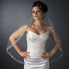 Single Layer Fingertip Length Cut Edge Bridal Wedding Veil with Swirly Embroidery, Pearls & Sequins