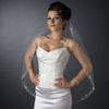 Single Layer Fingertip Length Cut Edge Bridal Wedding Veil with Swirly Embroidery, Pearls & Sequins
